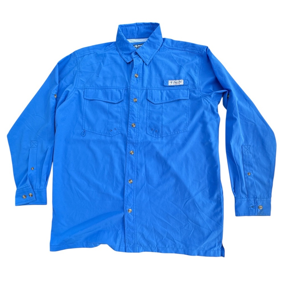 Bimini bay Fishing Shirt Mens M Mesh Lined Button-Up Short Sleeve Blue